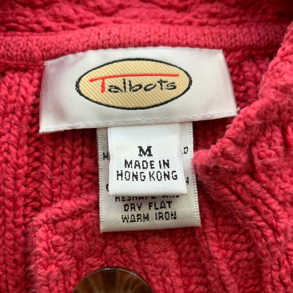 Talbots coral cable knit cotton blend button up cardigan szM In good condition - Picture 3 of 6